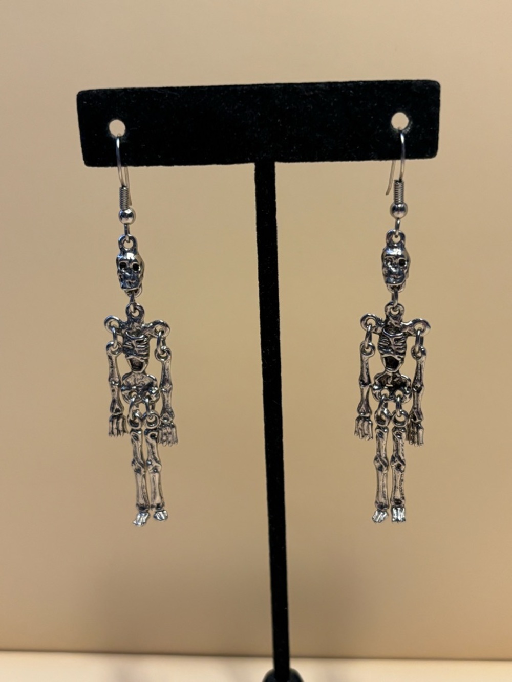 Silver Tone Articulated Skeleton Dangle Earrings 2.25”